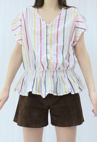 Y2K Vintage Multicoloured Striped Blouse (Size L)