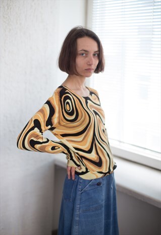 VINTAGE 90'S ABSTRACT PRINT JUMPER IN YELLOW/BLACK