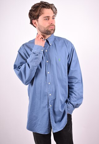 RALPH LAUREN MENS VINTAGE SHIRT LARGE BLUE 90S