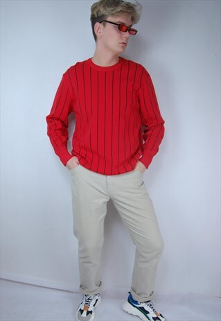 VINTAGE CLASSIC RED STRIPPED OVERSIZED SWEATSHIRT JUMPER