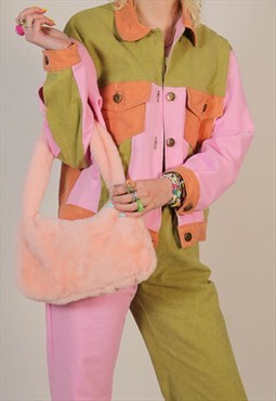 Pink Faux Fur Baguette Bag