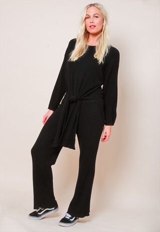 TIE WAIST LOUNGEWEAR SET - BLACK