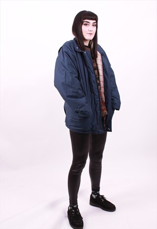 VINTAGE 80'S BLUE PADDED OVERSIZED GRANDAD JACKET SMALL