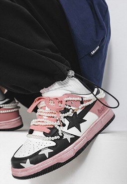 Star patch sneakers embellished trainers in pastel pink