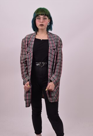 VINTAGE 80'S GREY & PINK SHINY BOYFRIEND BLAZER SIZE 6 8 10