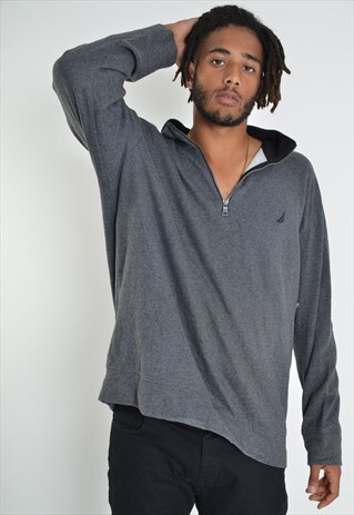 VINTAGE NAUTICA 1/4 ZIP SWEATSHIRT JUMPER GREY