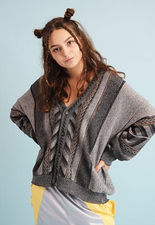 90'S RETRO OVERSIZED SLOUCHY KNIT GRANDADS CARDIGAN TOP