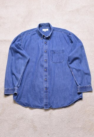 Vintage 90s St Michael Blue Denim Casual Shirt 