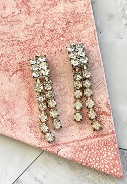 50s White Rhinestone Drop Earrings Glam Vintage Jewellery 
