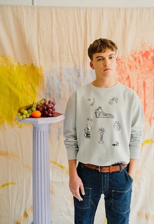 PASTEL GREY FLASH PRINT SWEATSHIRT