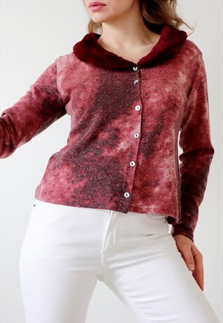 ITALIAN VINTAGE FAUX FUR COLLAR CARDIGAN COLLARED KNIT TOP