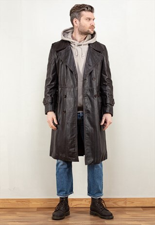 VINTAGE 70'S MEN LEATHER COAT IN BROWN