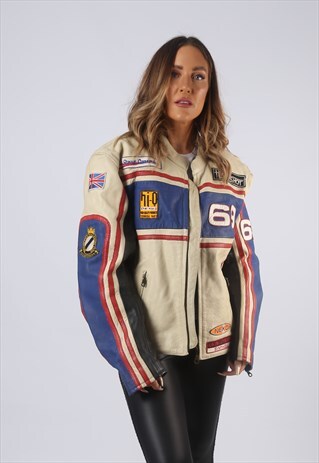 VINTAGE POLO LEATHER MOTORBIKE JACKET BIKER UK 16 XL (C1E)