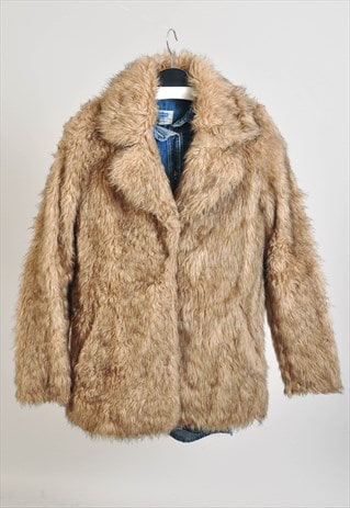 VINTAGE 00S FAUX FUR COAT IN BEIGE