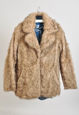 Vintage 00s faux fur coat in beige
