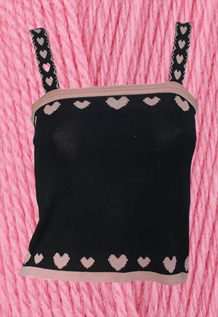 HEARTS KNIT VEST TOP IN BLACK AND PINK