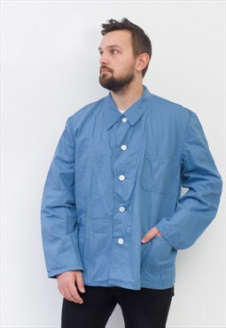 60's Men's XL 2XL Sky Blue Worker Chore Jacket Utility Coat
