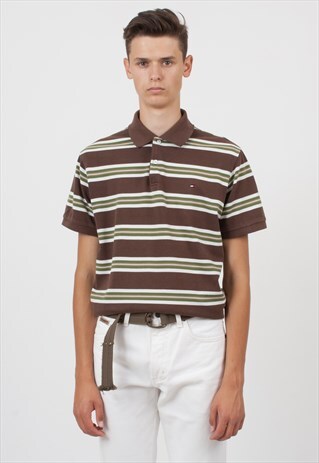 VINTAGE BROWN TOMMY HILFIGER SHORT SLEEVE POLO SHIRT TOP