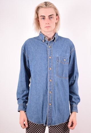 LEE MENS VINTAGE DENIM SHIRT MEDIUM BLUE 90S