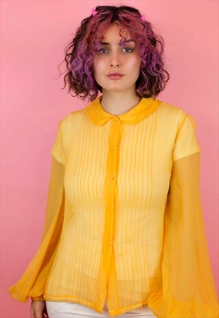 VINTAGE SEMI SHEER BLOUSE IN MUSTARD YELLOW