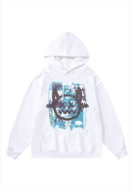 Emoji hoodie smiley pullover premium grunge jumper in white