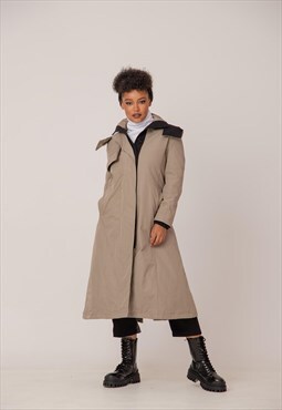 Classic soft trench coat with contrast black front panel 