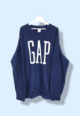 VINTAGE GAP SWEATSHIRT WHITE LOGO IN BLUE XXL