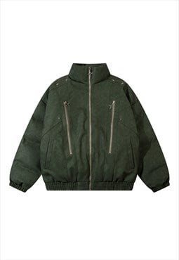 Utility bomber jacket faux leather gorpcore puffer in green