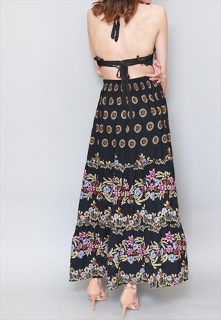 VINTAGE 1990'S RENE DERHY BLACK CROCHET HALTER CROP TOP