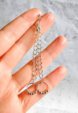 MINIMALIST BEADED DROP CHAIN EARRINGS