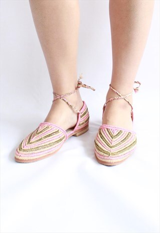PINK CREAM STRAW SUMMER SHOES