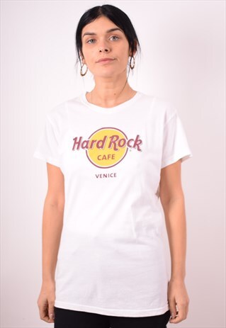 HARD ROCK WOMENS VINTAGE T-SHIRT TOP LARGE WHITE 90S