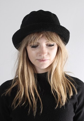 VINTAGE 90S KANGOL BLACK TEXTURED BOWLER HAT