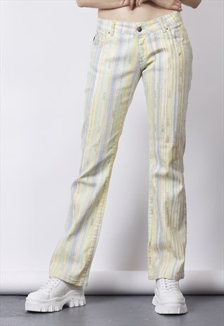 VINTAGE Y2K CAVALLI GLITTER PASTEL STRIPE STRAIGHT LEG JEANS