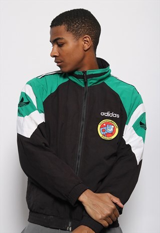 VINTAGE ADIDAS LOGO TRACK TOP JACKET GREEN BLACK