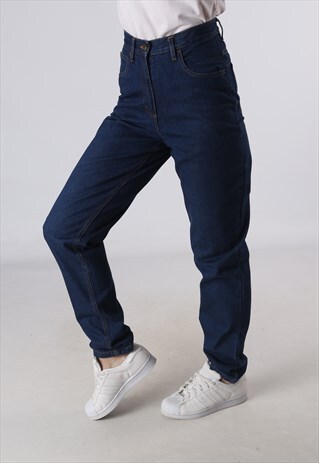 VINTAGE HIGH WAISTED DENIM JEANS WIDE TAPERED UK 8 10 (CA5K)
