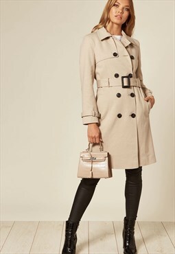 Stone Slim Fit Belted Trench Coat