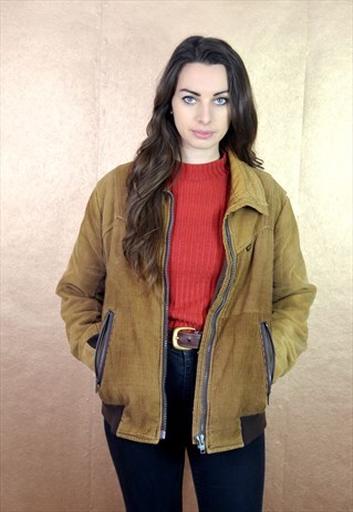 90S VINTAGE MINIMAL BROWN CORD WRANGLER BOMBER JACKET