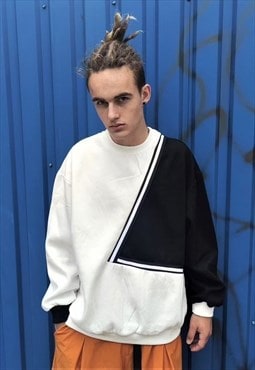 Asymmetric sweatshirt contrast stitching grunge jumper white