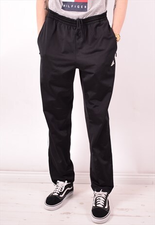 ADIDAS MENS VINTAGE TRACKSUIT TROUSERS LARGE BLACK 90S