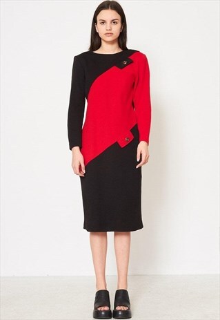 VINTAGE BLACK RED MARESSA LONG SLEEVE MINI DRESS