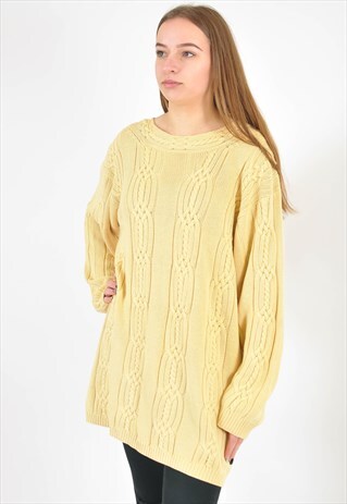 VINTAGE OVERSIZE MAXI KNITWEAR JUMPER IN YELLOW