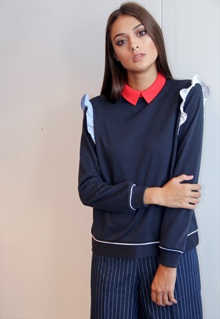 NAVY SWEATSHIRT WITH DETAILS