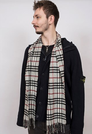VINTAGE BURBERRY GREY NOVA CHECK SCARF