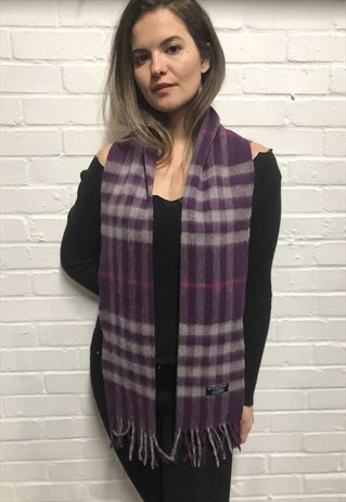 VINTAGE CASHMERE CHECKED SCARF PURPLE-S155