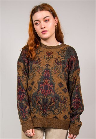 VINTAGE 90'S PATTERNED KNIT JUMPER