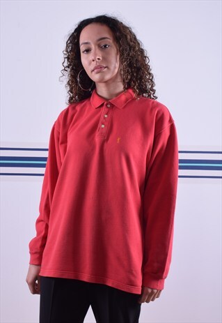 RED YVES SAINT LAURENT LONG SLEEVED POLO SHIRT