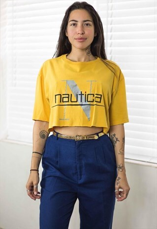 VINTAGE NAUTICA CROP TOP REWORKED LOGO 90S L 5.4