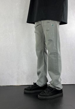 Grey Levis 501 Paint Splatter Distressed Jeans Mens Reworked