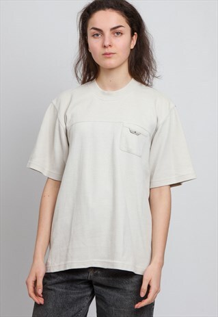 90S VINTAGE BEIGE ADIDAS LOGO CREW NECK T-SHIRT